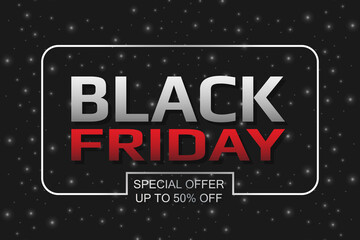 Black friday sale promotion banner. Black friday special offer dark festive background.
