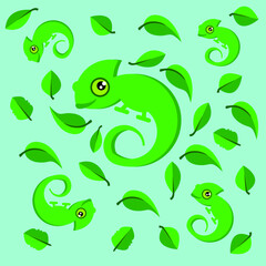 chameleon green leaf illustration 