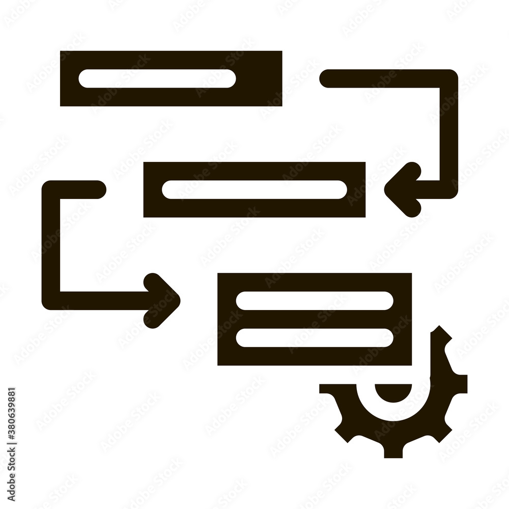 Aufkleber gear algorythm system agile element glyph icon . agile rocket and document, gear and package, loud-s