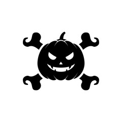 Feliz Halloween. Truco o Trato. Silueta de calabaza de Halloween con huesos cruzados en color negro