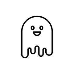 Feliz Halloween. Logotipo lineal fantasma sonriente en color negro
