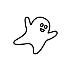 Feliz Halloween. Logotipo lineal fantasma sonriente volador en color negro