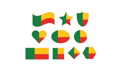 Benin flag set shape symbol vector illustration