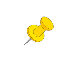 Yellow doodle push pin. Bullet journal art design element. Reminder memo sticker icon. School office stationery