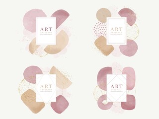 Abstract minimalist artwork watercolor background with vector illustration hand drawn shapes circles with frames for text. Design decorative mid century modern posters, covers, social media page.