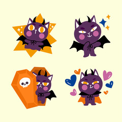 Adorable Lively Little Dracula Cat Character Doodle Illustration