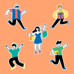 Society People Black Friday Fashion Sale Character Doodle Illustration