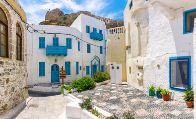 Mandraki Village street view in Nisyros Island. Nisyros Island is populer tourist destination on Aegean Sea.