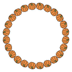 Round frame with orange pumpkin. Vector image.