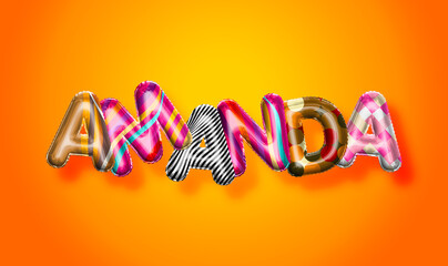 Amanda female name, colorful letter balloons background