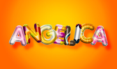 Angelica female name, colorful letter balloons background