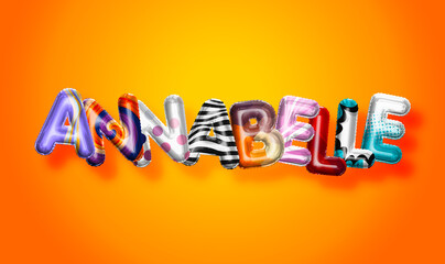 Annabelle female name, colorful letter balloons background