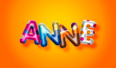 Anne female name, colorful letter balloons background