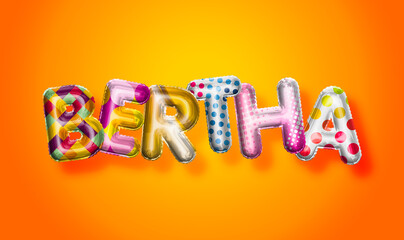 Bertha female name, colorful letter balloons background