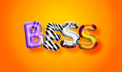 Bess female name, colorful letter balloons background