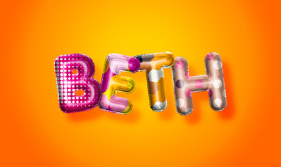 Beth female name, colorful letter balloons background