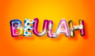 Beulah female name, colorful letter balloons background