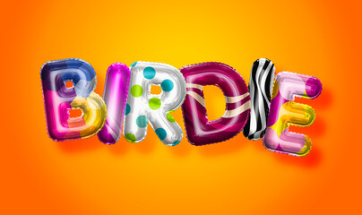 Birdie female name, colorful letter balloons background