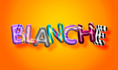 Blanche female name, colorful letter balloons background