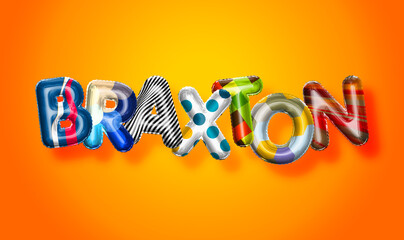 Braxton male name, colorful letter balloons background