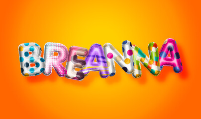 Breanna female name, colorful letter balloons background