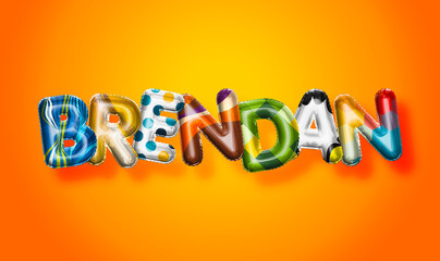 Brendan male name, colorful letter balloons background