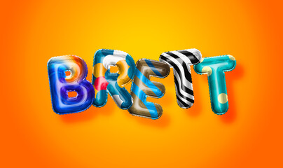 Brett male name, colorful letter balloons background