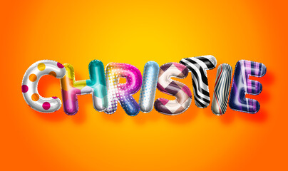 Christie female name, colorful letter balloons background