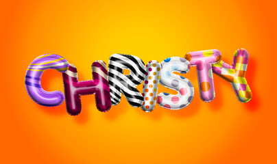 Christy female name, colorful letter balloons background