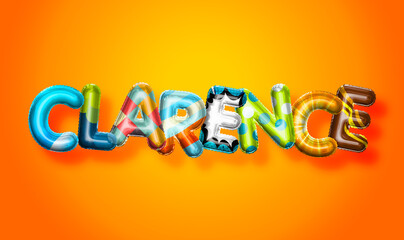 Clarence male name, colorful letter balloons background