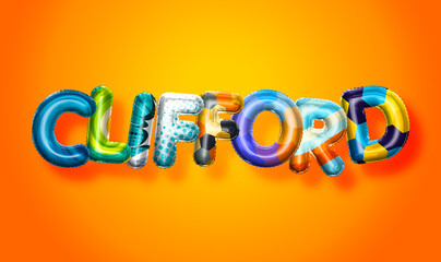 Clifford male name, colorful letter balloons background
