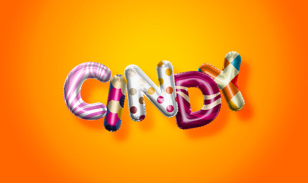 Cindy female name, colorful letter balloons background