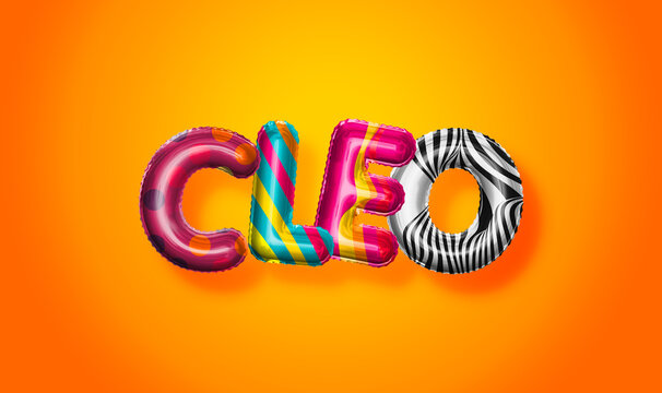 Cleo female name, colorful letter balloons background