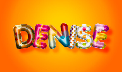 Denise female name, colorful letter balloons background