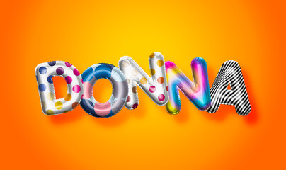 Donna female name, colorful letter balloons background