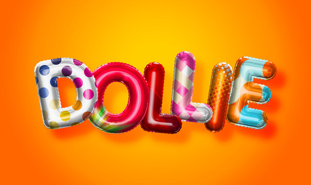 Dollie female name, colorful letter balloons background