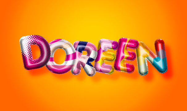 Doreen female name, colorful letter balloons background