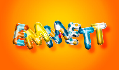 Emmett male name, colorful letter balloons background