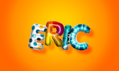 Eric male name, colorful letter balloons background