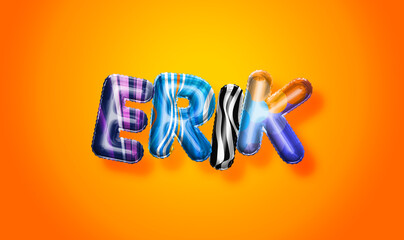 Erik male name, colorful letter balloons background