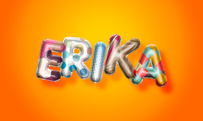 Erika female name, colorful letter balloons background