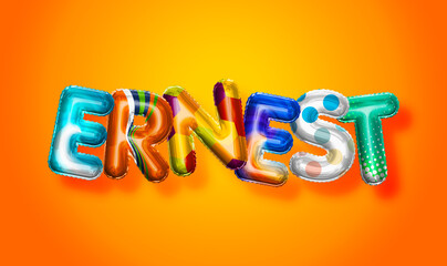 Ernest male name, colorful letter balloons background