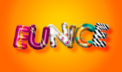 Eunice female name, colorful letter balloons background
