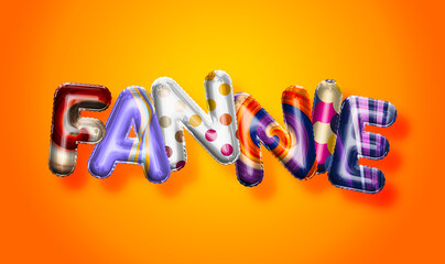 Fannie female name, colorful letter balloons background