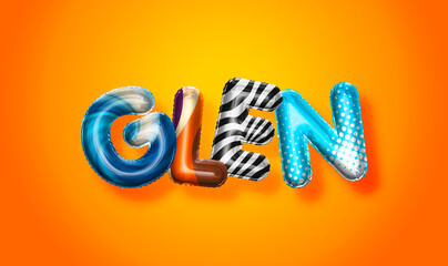 Glen male name, colorful letter balloons background