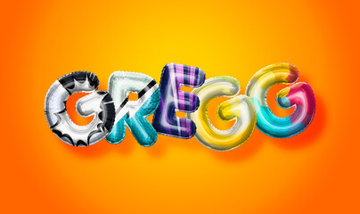 Gregg male name, colorful letter balloons background