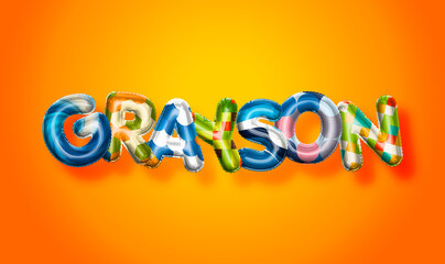 Grayson male name, colorful letter balloons background