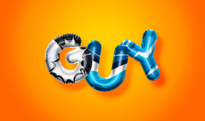 Guy male name, colorful letter balloons background