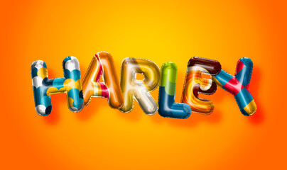 Harley male name, colorful letter balloons background