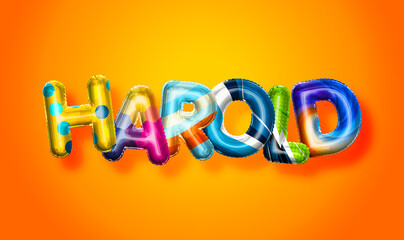 Harold male name, colorful letter balloons background